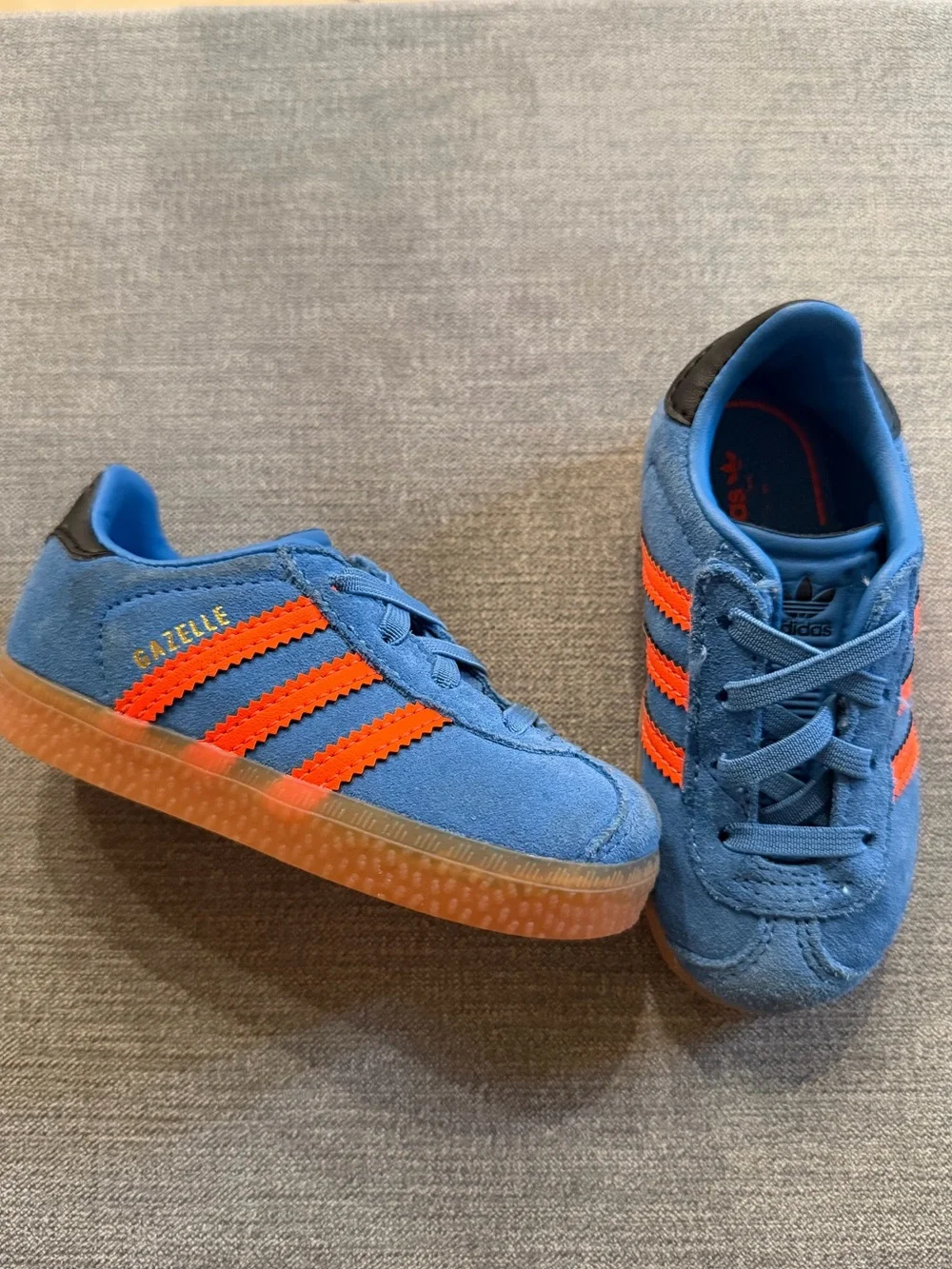 adidas Kids Gazelle Sneakers in Blue with Orange Stripes